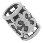Perlina tubolare 12x9 mm foro grande - motivo fleur-de-lis - acciaio inox 304L x1