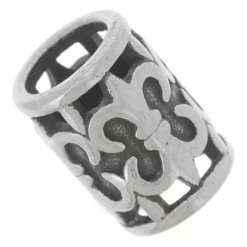 Perlina tubolare 12x9 mm foro grande - motivo fleur-de-lis - acciaio inox 304L x1