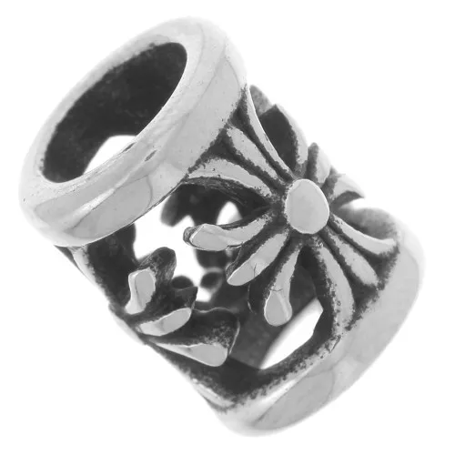 Perlina tubolare traforata 13x10 mm a foro largo - motivo a croce - acciaio inox 304L x1