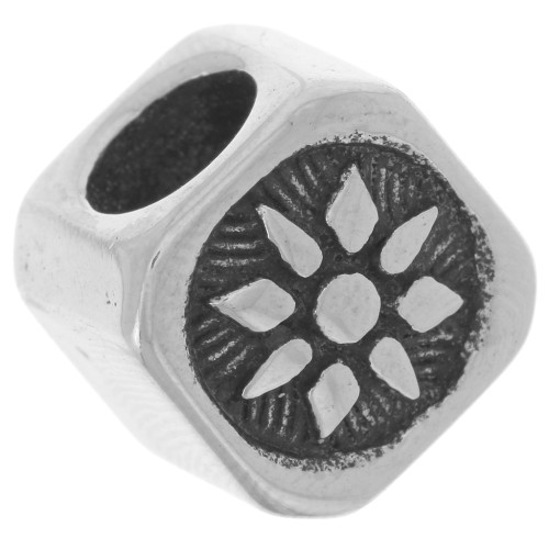 Perla quadrata da 12,8 mm con foro largo - motivo a sole - Acciaio inossidabile 304L x1