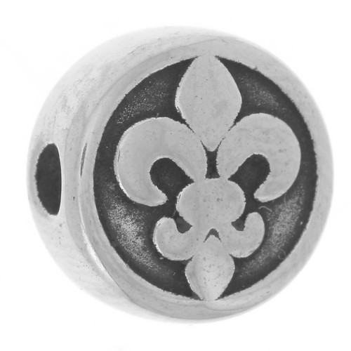Perlina tonda piatta da 10 mm - motivo Fleur de Lys - acciaio inossidabile 304L x1