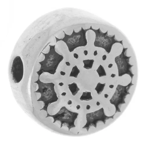 Perlina piatta rotonda 8,5 mm - motivo ruota di barca - acciaio inox 304L x1