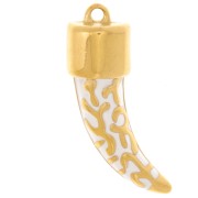 Pendente dente di squalo 35x11 mm in resina - Acciaio inox316L dorato - bianco x1