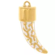 Pendente dente di squalo 35x11 mm in resina - Acciaio inox316L dorato - bianco x1