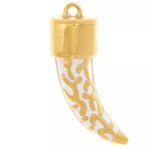 Pendente dente di squalo 35x11 mm in resina - Acciaio inox316L dorato - bianco x1