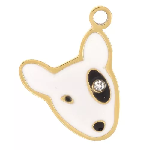 Ciondolo a testa di cane in resina epossidica 11x12 mm - acciaio inossidabile 316L Dorato x1