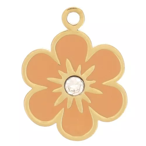 Ciondolo a fiore in resina epossidica da 9,5 mm - acciaio inossidabile 316L Dorato - arancione x1