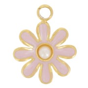 Ciondolo a forma di fiore da 7,5 mm con cabochon in imitazione di madreperla, acciaio inossidabile 304L Dorato x1