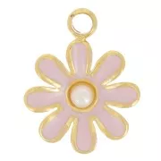 Ciondolo a forma di fiore da 7,5 mm con cabochon in imitazione di madreperla, acciaio inossidabile 304L Dorato x1