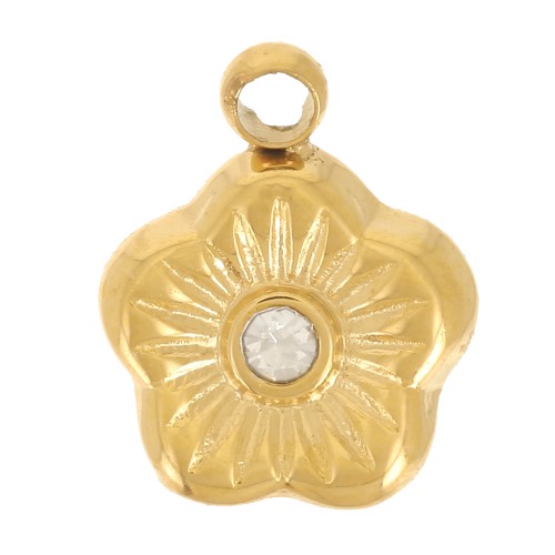 Ciondolo a fiore da 7 mm con ossido di zirconio - Acciaio inox304L - dorato x1