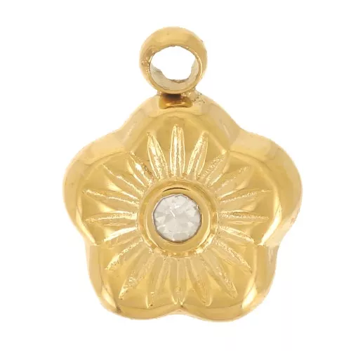 Ciondolo a fiore da 7 mm con ossido di zirconio - Acciaio inox304L - dorato x1