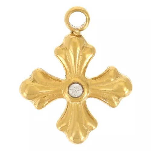 Croce con ossido di zirconio 10x8 mm - Acciaio inossidabile 304L Dorato x1