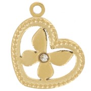 Ciondolo a forma di cuore con motivo a farfalla 12x9 mm - Acciaio inossidabile 304 Dorato x1