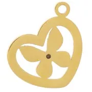 Ciondolo a forma di cuore con motivo a farfalla 12x9 mm - Acciaio inossidabile 304 Dorato x1