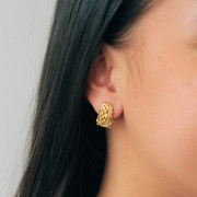 Orecchini con perno a rettangolo strutturato 19x12 mm - Acciaio inossidabile placcato in oro 304L x2