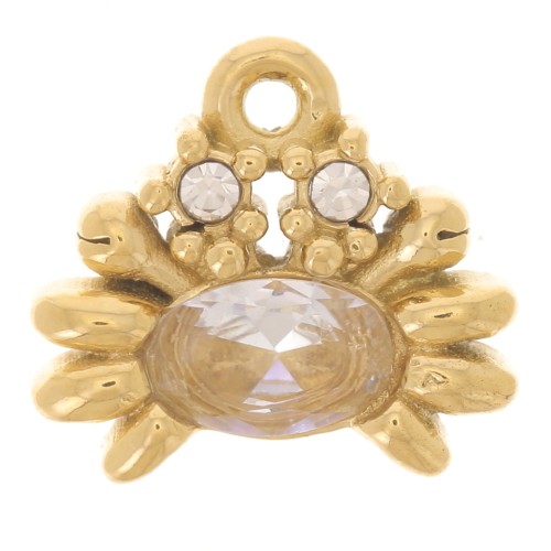 Ciondolo granchio 11x12 mm ossido di zirconio e strass Acciaio inox 304L dorato x1