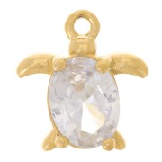 Ciondolo tartaruga 12x11,5 mm Ossido di zirconio - Acciaio inox 304L dorato x1