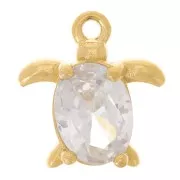 Ciondolo tartaruga 12x11,5 mm Ossido di zirconio - Acciaio inox 304L dorato x1