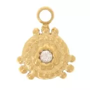 Mini ciondolo rotondo 8x6 mm con strass - Acciaio inossidabile 304L dorato