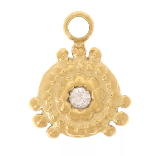 Mini ciondolo rotondo 8x6 mm con strass - Acciaio inossidabile 304L dorato