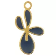 Ciondolo a forma di giglio 16x9 mm in resina epossidica - Acciaio inossidabile 316L Dorato - Blu scuro
