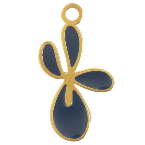 Ciondolo Fleur de Lys 16x9 mm in resina epossidica - Acciaio inox 304L dorato - Blu scuro