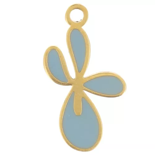 Ciondolo Fleur de Lys 16x9 mm in resina- Acciaio inox 304L dorato - Azzurro x1