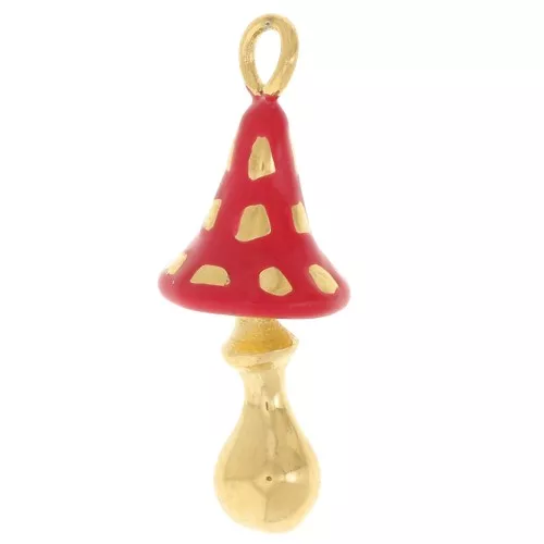 Pendente a fungo 20x7 mm con resina - Acciaio inossidabile 304L dorato - Rosso