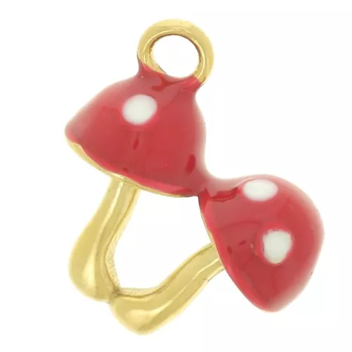 Ciondolo a fungo 12x11 mm con resina epossidica - Acciaio inox 304L dorato - Rosso