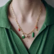 Ciondolo a fungo 12x11 mm con resina epossidica - Acciaio inox 304L dorato - Rosso