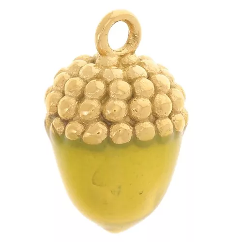 Ciondolo a ghianda 12,5x7,5 mm - Resina - Acciaio inossidabile 304L dorato - Verde