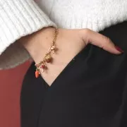 Ciondolo a ghianda 12,5x7,5 mm - Resina - Acciaio inossidabile 304L dorato - Verde