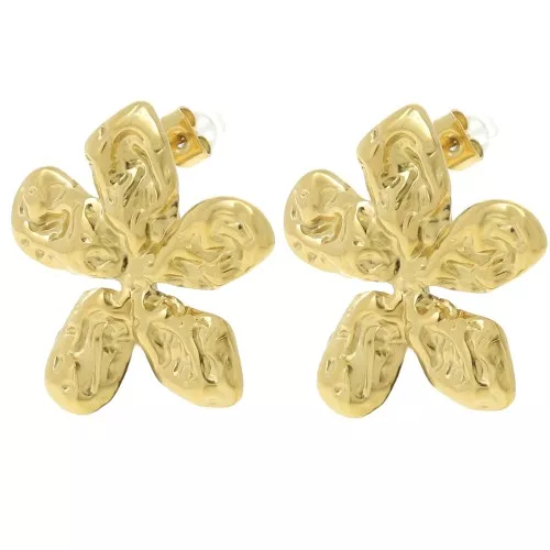Orecchini a fiore martellato 27x29 mm - Acciaio inossidabile 304L dorato x2