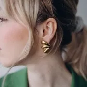 Orecchini a cupola 31x22 mm - Acciaio inossidabile 304L dorato x2