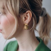 Orecchini a conchiglia 28x19 mm - Acciaio inossidabile 304L dorato x2