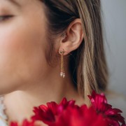 Orecchini a fiore 11x7mm a cerchio aperto e CZ in acciaio inox 304L dorato Rosa x2