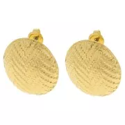 Orecchini rotondi strutturati 24 mm - motivo chevron - Dorato con oro fino x2