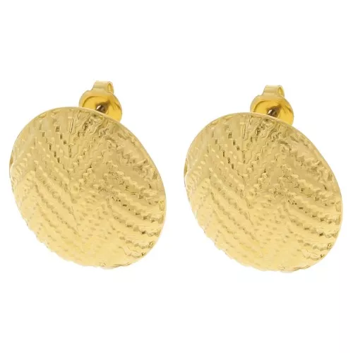 Orecchini rotondi strutturati 24 mm - motivo chevron - Dorato con oro fino x2