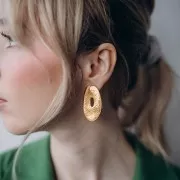 Orecchini ovali irregolari testurizzati 40x24 mm - Dorato con oro fino x2