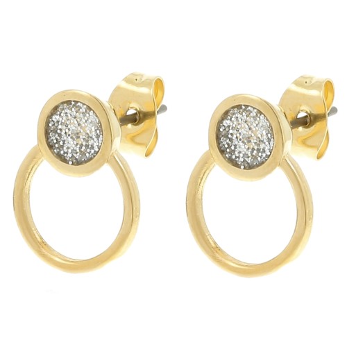 Orecchini a cerchio 14x11 mm in resina epossidica - Dorato con oro fino - Argento glitterato
