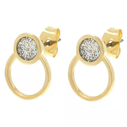 Orecchini a cerchio 14x11 mm in resina epossidica - Dorato con oro fino - Argento glitterato