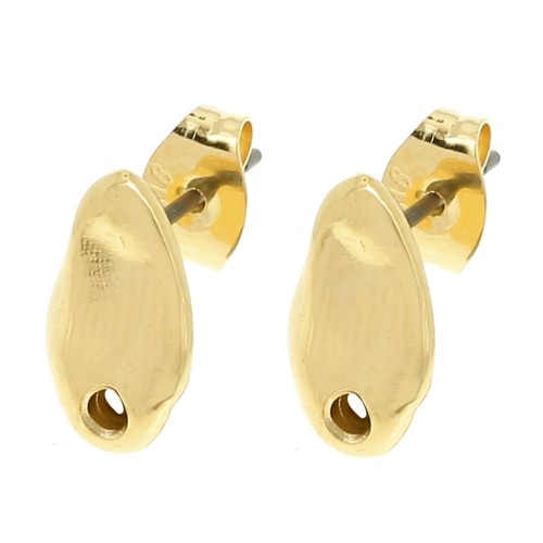 Orecchini perno goccia irregolari martellate 11x6 mm - Dorato con oro fino x2
