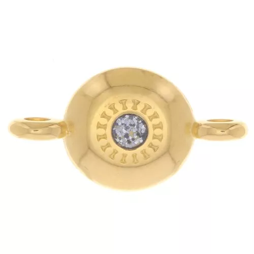 Distanziatore rotondo con resina epossidica 17,5x9 mm - Dorato con oro fino - Grigio glitterato