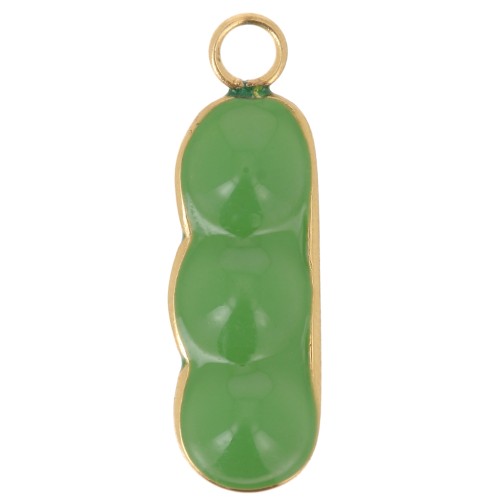 Pendente a forma di pisello 21x7 mm in resina - Acciaio inox 304L dorato - Verde