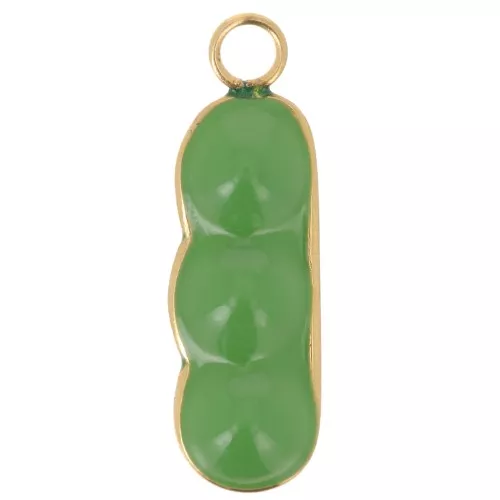 Pendente a forma di pisello 21x7 mm in resina - Acciaio inox 304L dorato - Verde