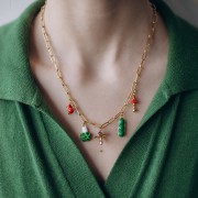 Pendente a forma di pisello 21x7 mm in resina - Acciaio inox 304L dorato - Verde