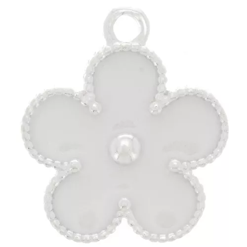 Ciondolo a fiore 18x15 mm in resina epossidica - Argento 925 - Glitter bianco x1