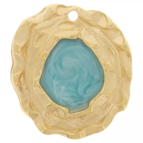 Pendente irregolare 25x22 mm in resina epossidica - Dorato con oro fino - Turchese x1