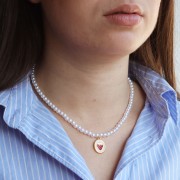 Pendente ovale 19x14 mm - Motivo fragola - Dorato con oro fino - Bianco - Rosso x1