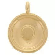 Ciondolo rotondo da 13,5 mm in resina- Dorato con oro fino - Glitter grigio x1